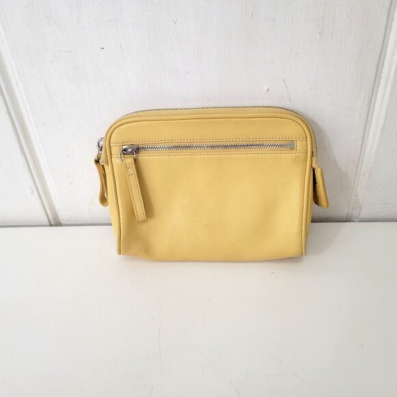 Coach Handbags - Coach Butter Yellow Leather Cosmetics Case With Logo Lining & Zipper Pockets